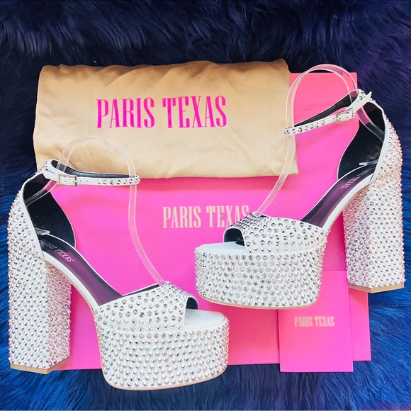 🛑 SOLD 🛑New! PARIS TEXAS Holly Tatiana Block Heel Crystal Platform Sandals - Picture 8 of 17
